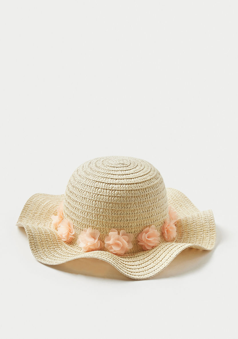 Juniors Textured Hat with Floral Applique-Caps-image-0
