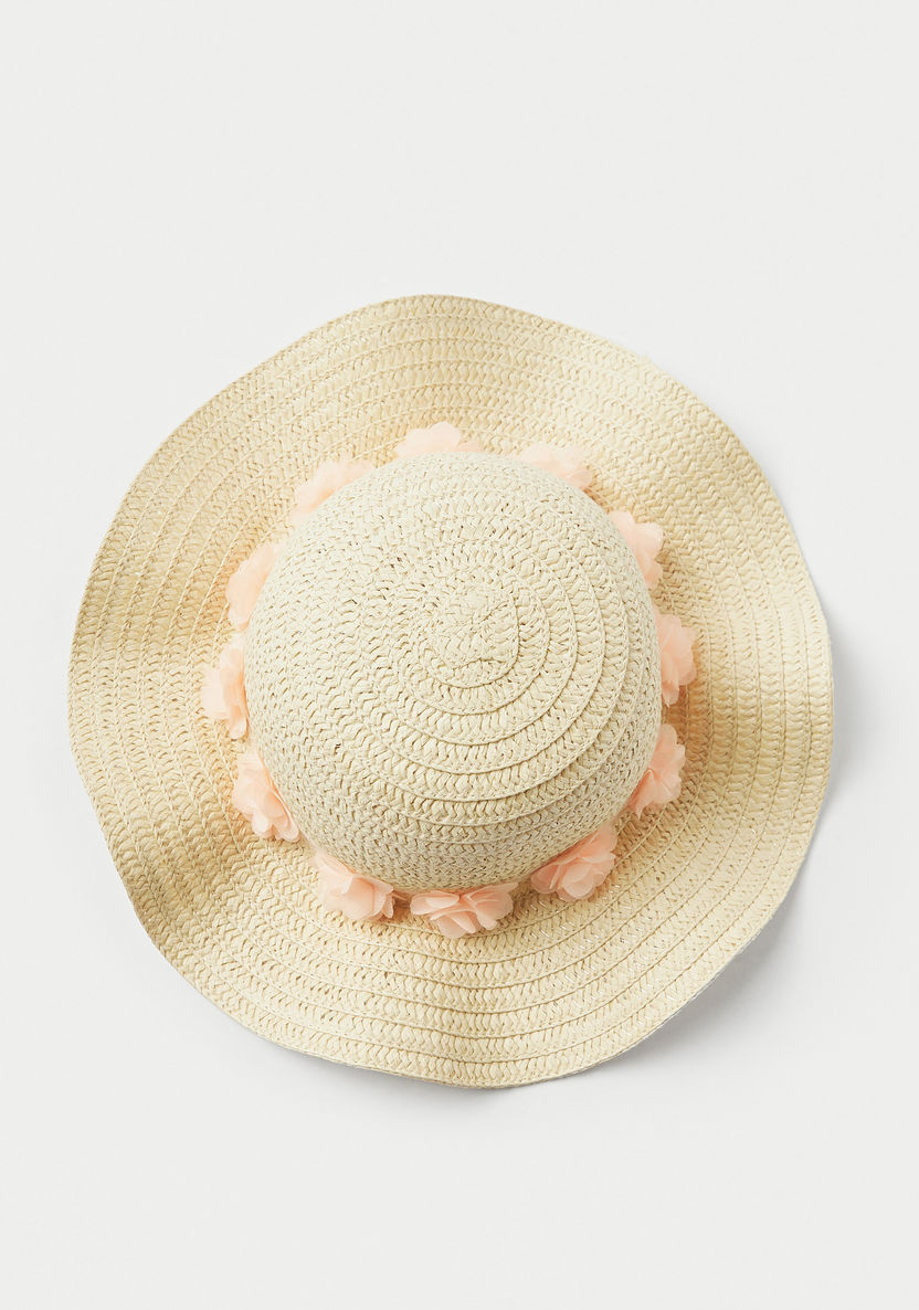 Juniors Textured Hat with Floral Applique-Caps-image-2