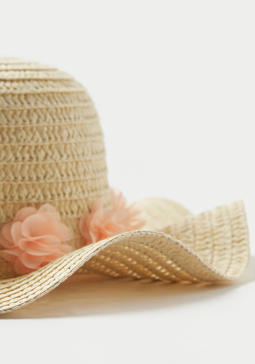 Juniors Textured Hat with Floral Applique-Caps-image-3