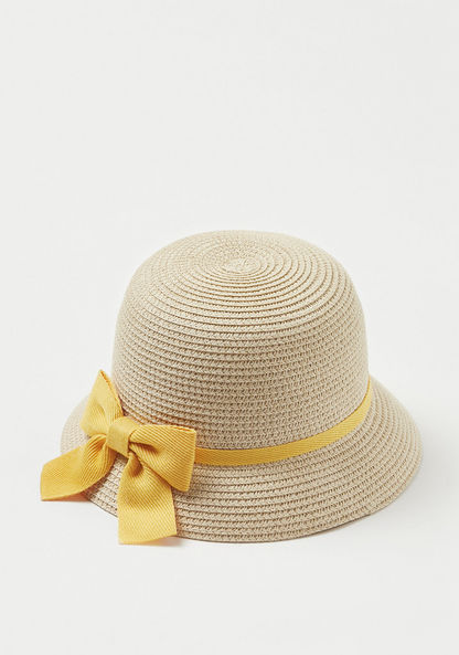 Juniors Weave Textured Hat with Bow Accent-Caps-image-0
