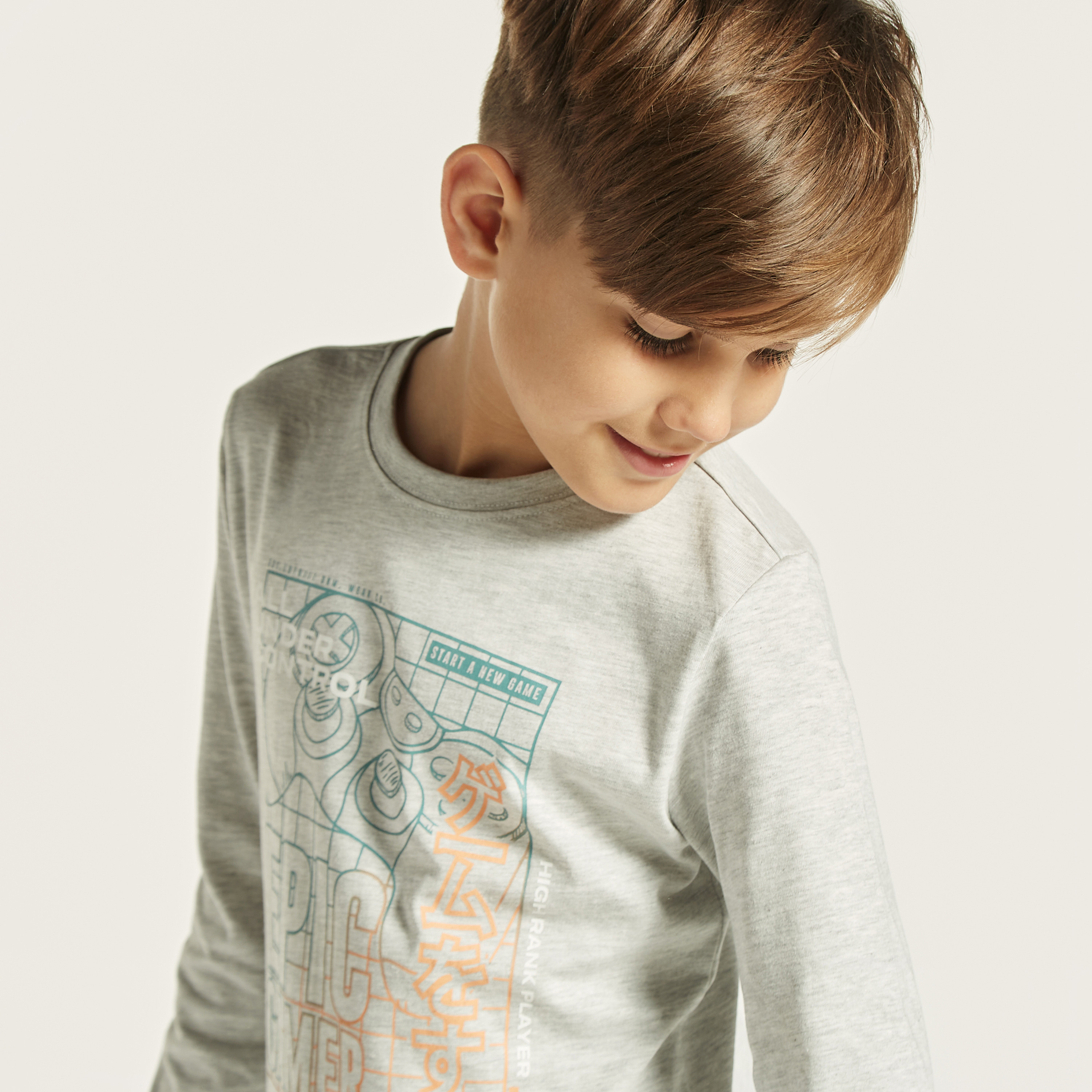 Juniors Gaming Graphic Print T-shirt with Long Sleeves-boys-clothing-tshirtsandpolos-image-2