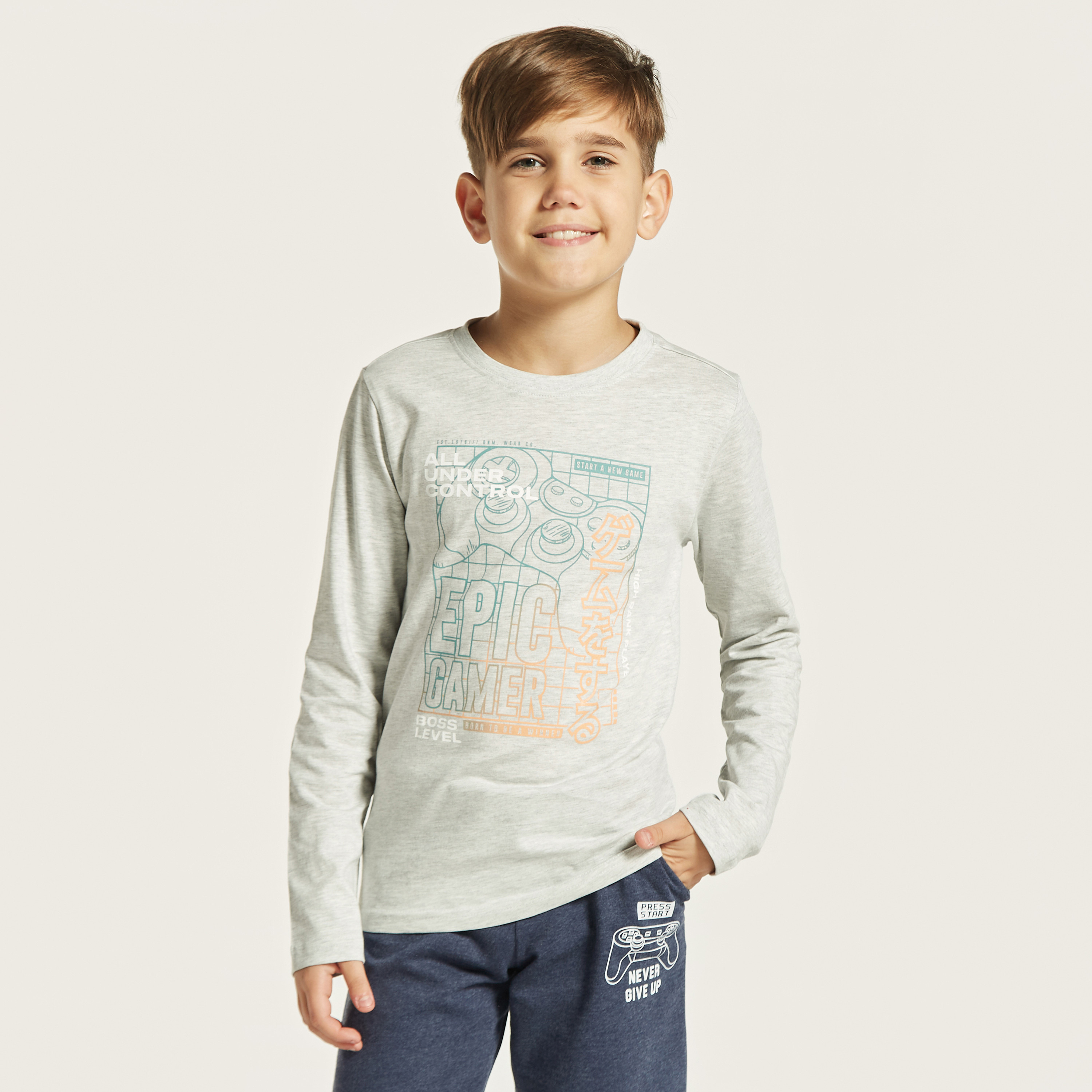 Juniors Gaming Graphic Print T-shirt with Long Sleeves-boys-clothing-tshirtsandpolos-image-3