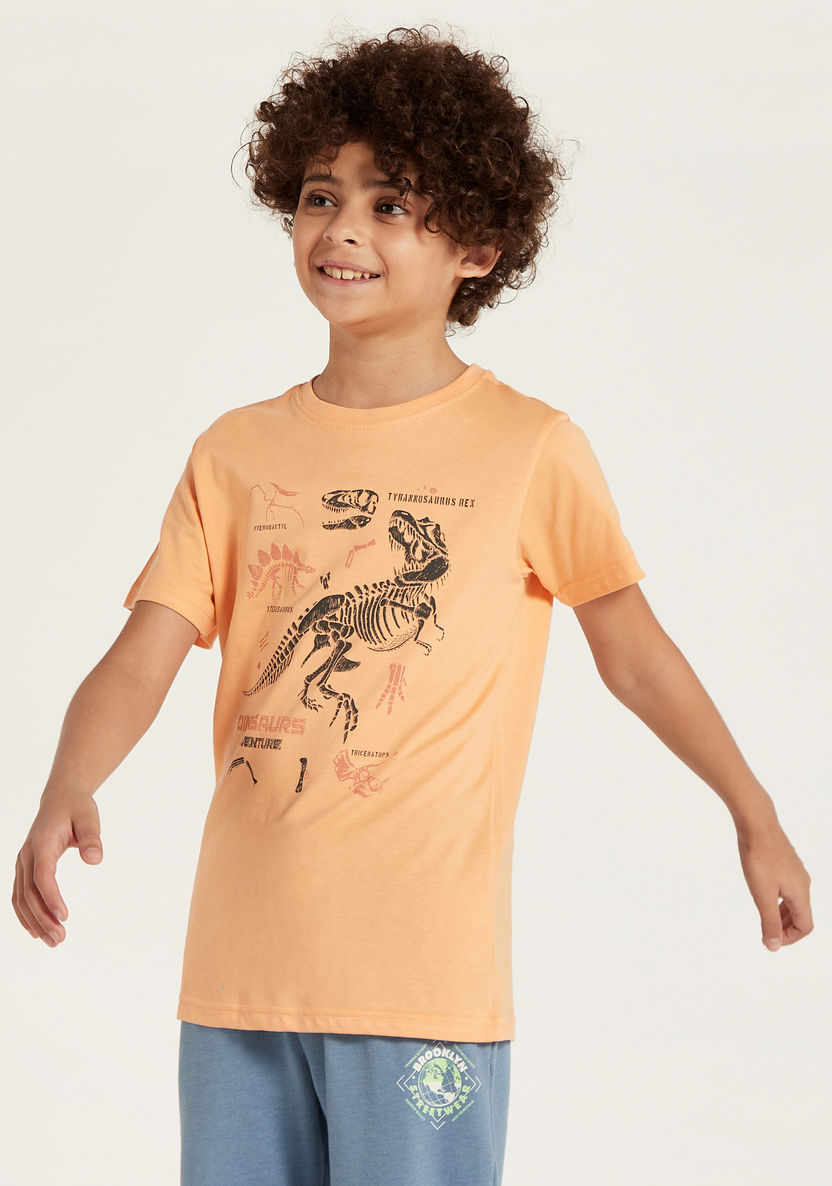 Juniors Dinosaur Graphic Print T-shirt with Short Sleeves-T Shirts-image-2