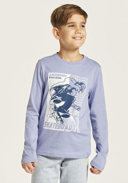 Juniors Skating Graphic Print T-shirt with Long Sleeves-T Shirts-image-2