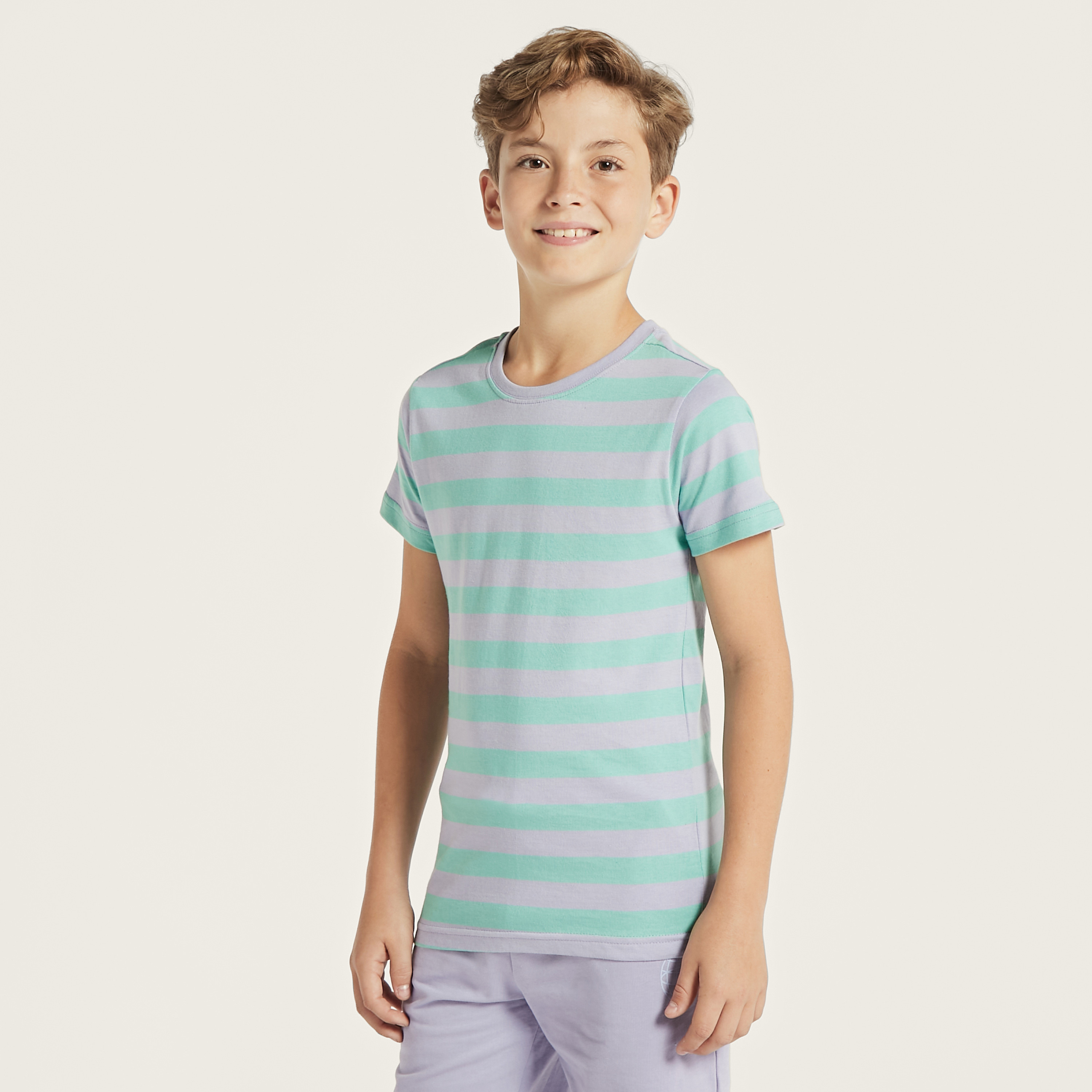 Juniors Striped T-shirt with Round Neck and Short Sleeves-boys-clothing-tshirtsandpolos-image-1