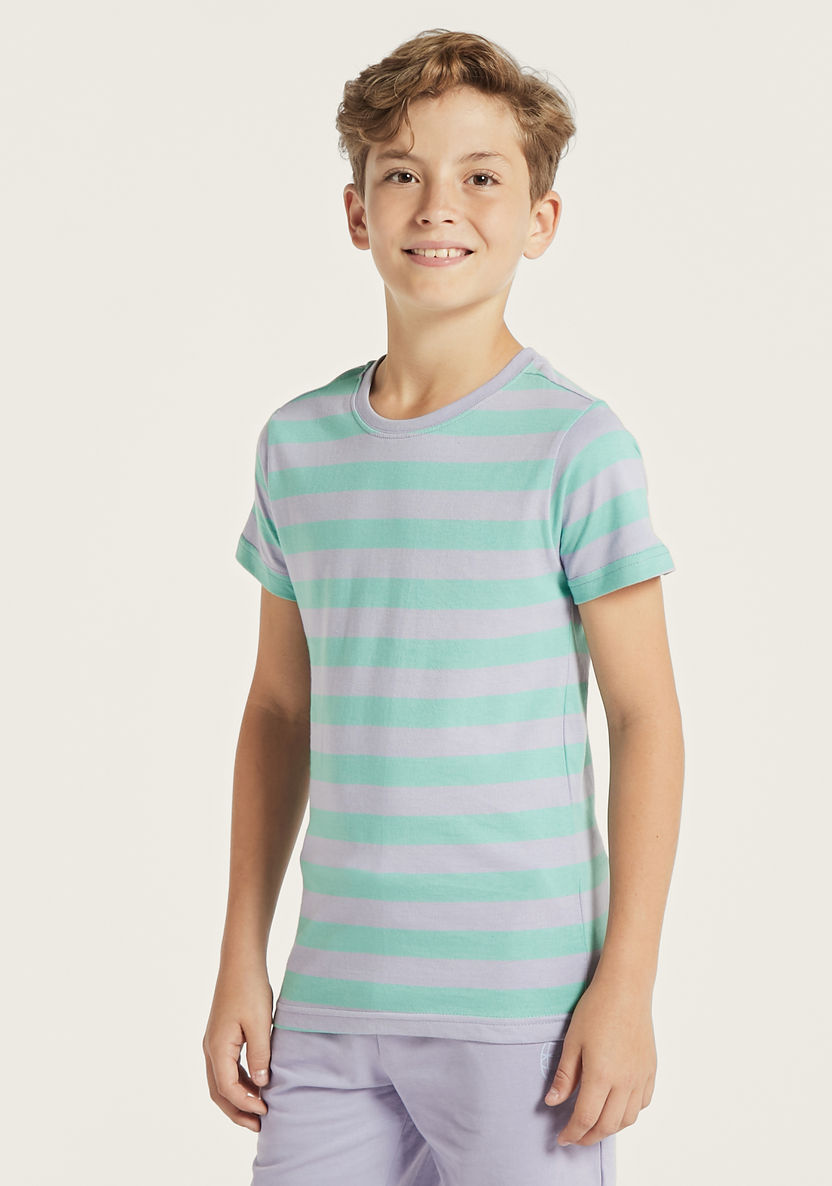 Juniors Striped T-shirt with Round Neck and Short Sleeves-T Shirts-image-0