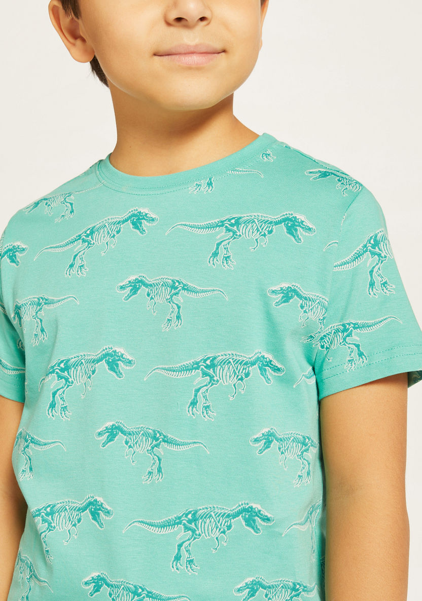 Juniors All-Over Dinosaur Print T-shirt with Short Sleeves and Crew Neck-T Shirts-image-2
