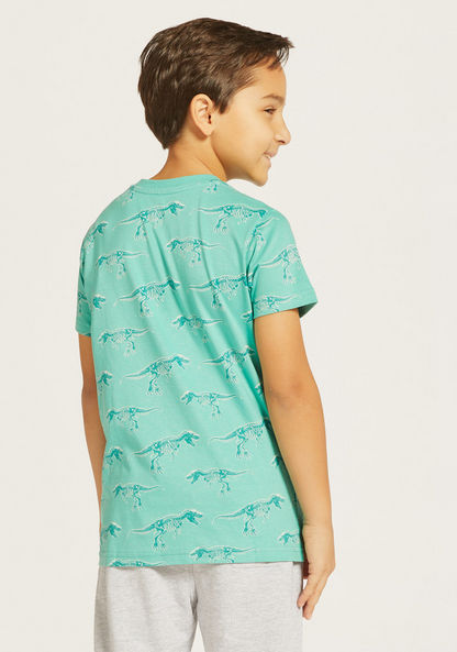 Juniors All-Over Dinosaur Print T-shirt with Short Sleeves and Crew Neck-T Shirts-image-3