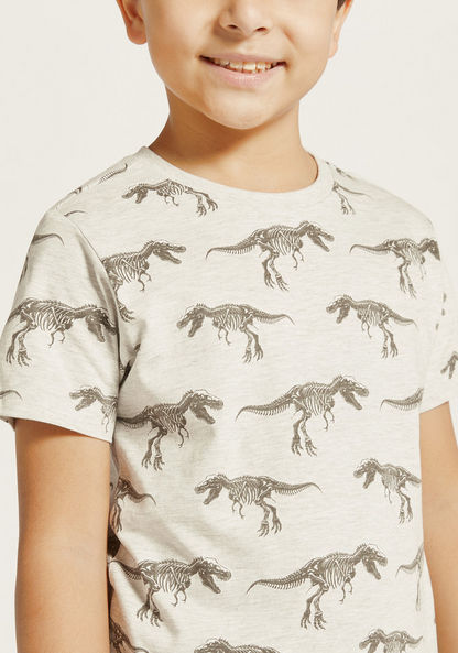 Juniors All-Over Dinosaur Print T-shirt with Short Sleeves and Crew Neck-T Shirts-image-2