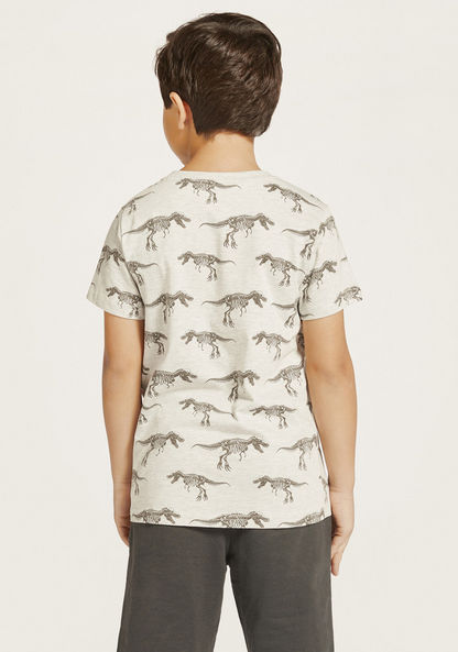 Juniors All-Over Dinosaur Print T-shirt with Short Sleeves and Crew Neck-T Shirts-image-3