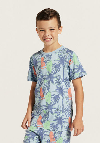 Juniors All-Over Tropical Print Crew Neck T-shirt-T Shirts-image-0