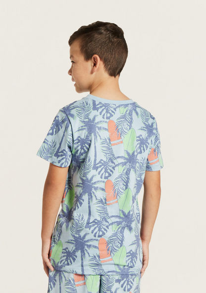Juniors All-Over Tropical Print Crew Neck T-shirt-T Shirts-image-3