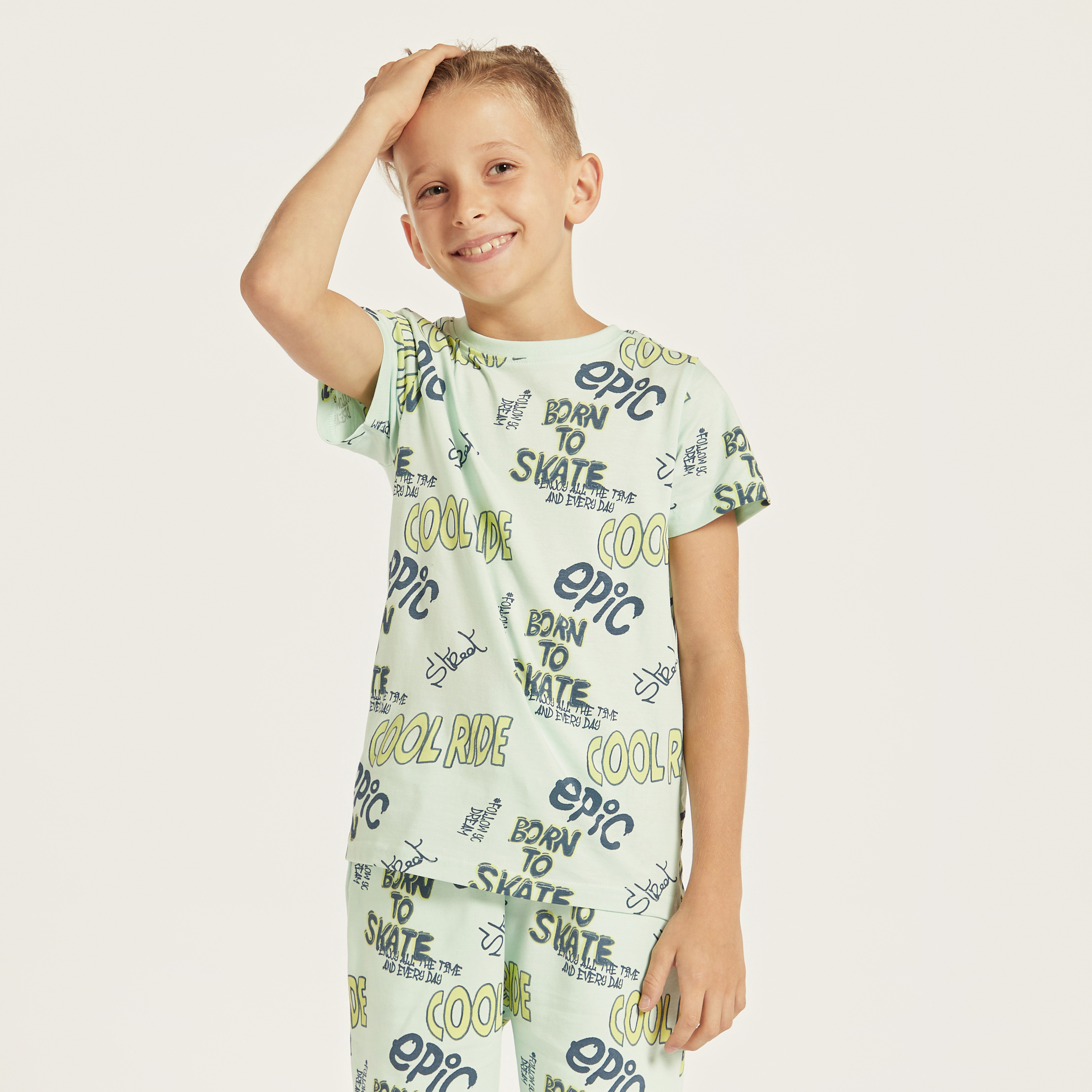Juniors All-Over Typography Print Crew Neck T-shirt with Short Sleeves-boys-clothing-tshirtsandpolos-image-1
