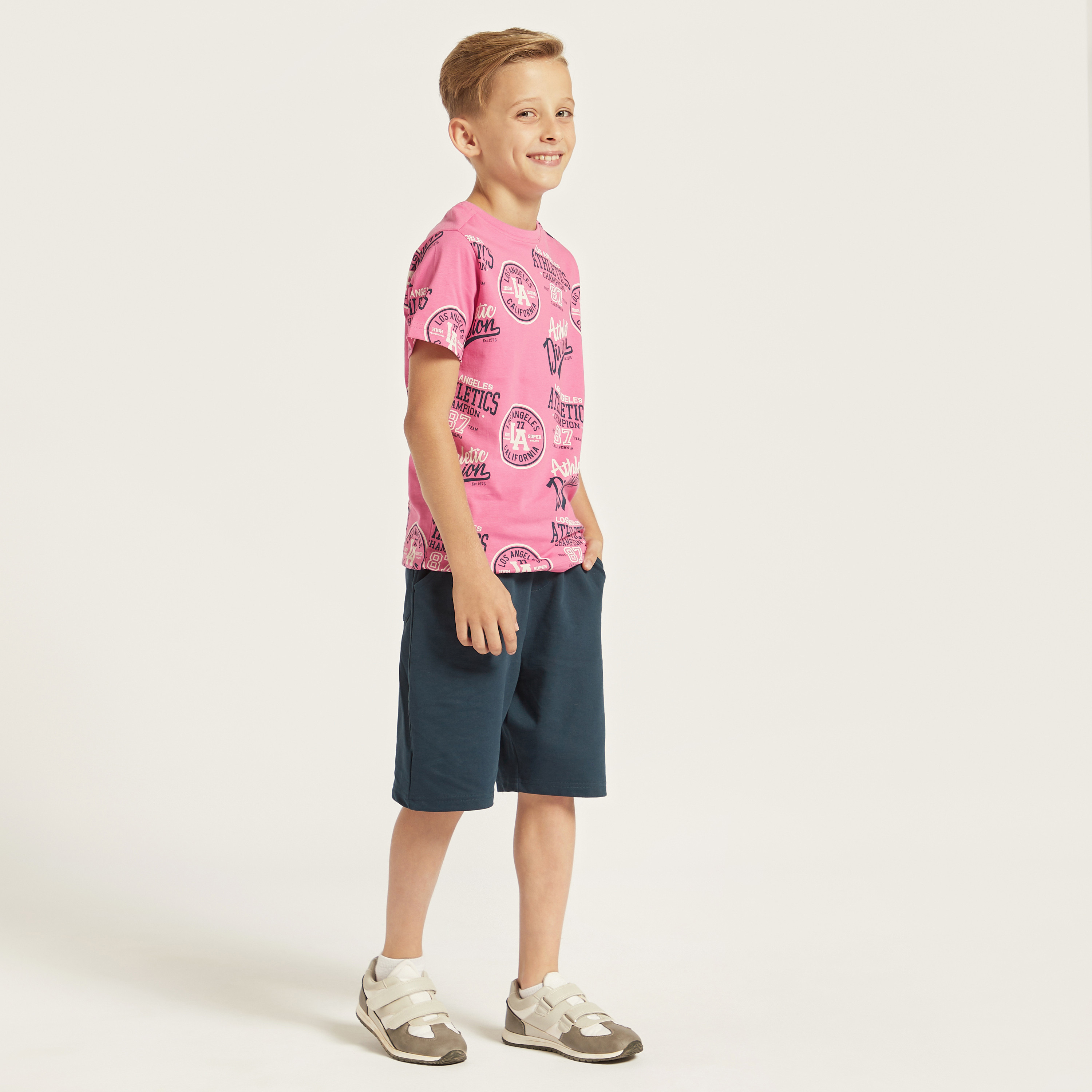 Juniors All-Over Typographic Print T-shirt with Short Sleeves and Crew Neck-boys-clothing-tshirtsandpolos-image-2