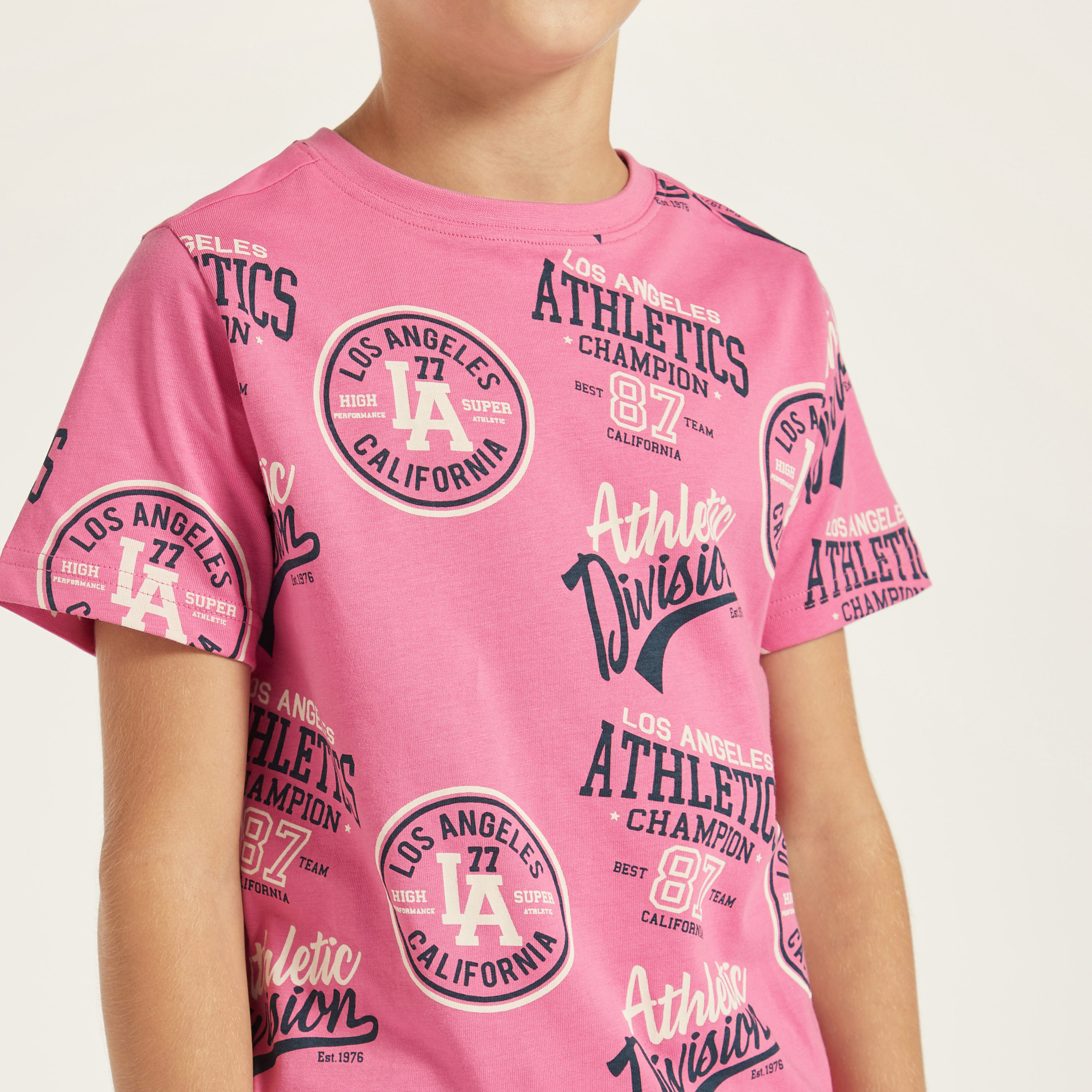 Juniors All-Over Typographic Print T-shirt with Short Sleeves and Crew Neck-boys-clothing-tshirtsandpolos-image-3