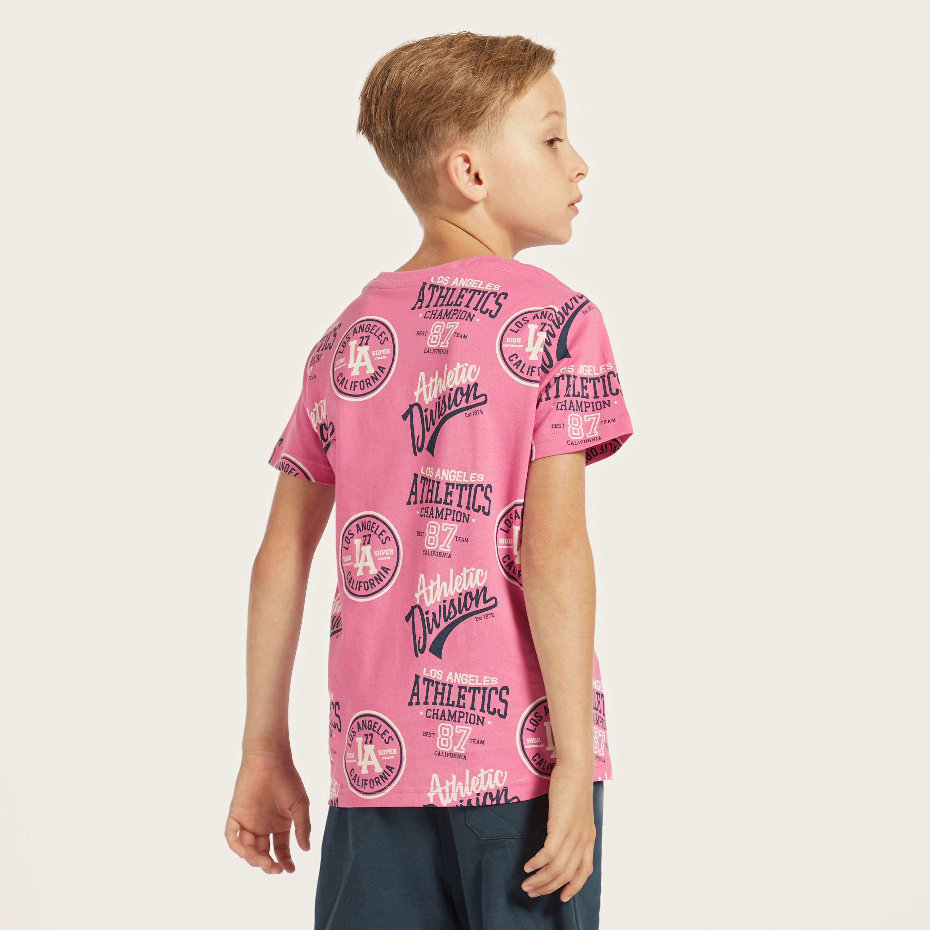 Juniors All-Over Typographic Print T-shirt with Short Sleeves and Crew Neck-boys-clothing-tshirtsandpolos-image-4