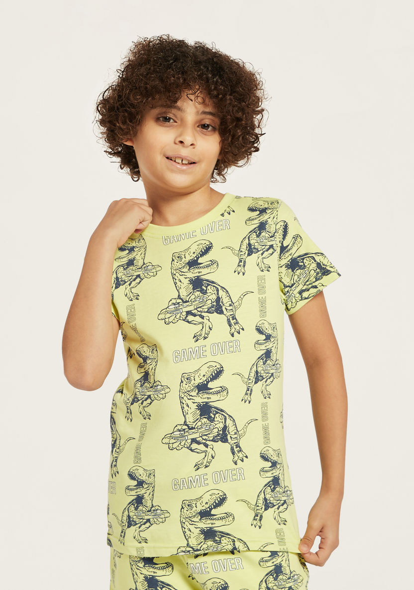 Juniors Dinosaur Print Crew Neck T-shirt-T Shirts-image-0
