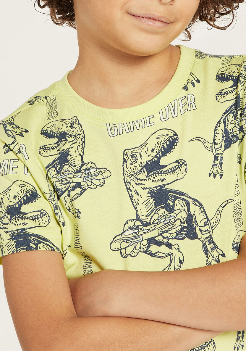 Juniors Dinosaur Print Crew Neck T-shirt-T Shirts-image-2