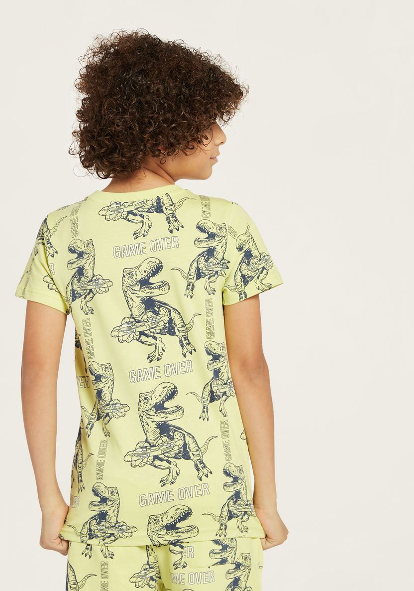 Juniors Dinosaur Print Crew Neck T-shirt-T Shirts-image-3