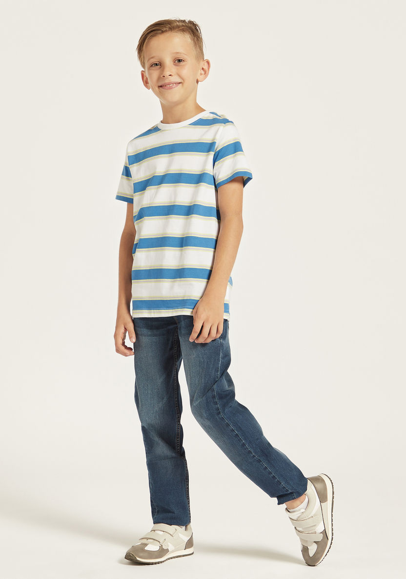 Juniors Striped Crew Neck T-shirt with Short Sleeves-T Shirts-image-1