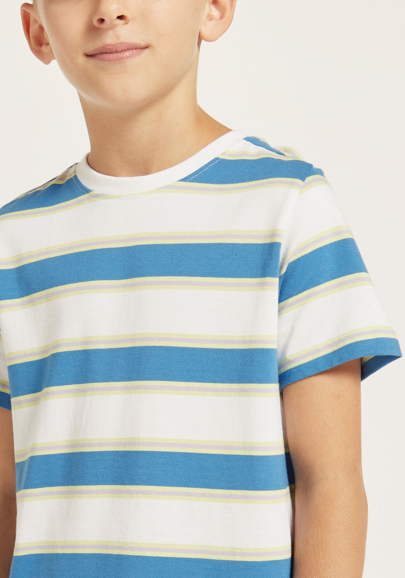 Juniors Striped Crew Neck T-shirt with Short Sleeves-T Shirts-image-2