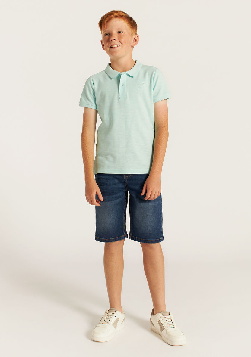 Juniors Embroidered Polo T-shirt with Short Sleeves-T Shirts-image-1