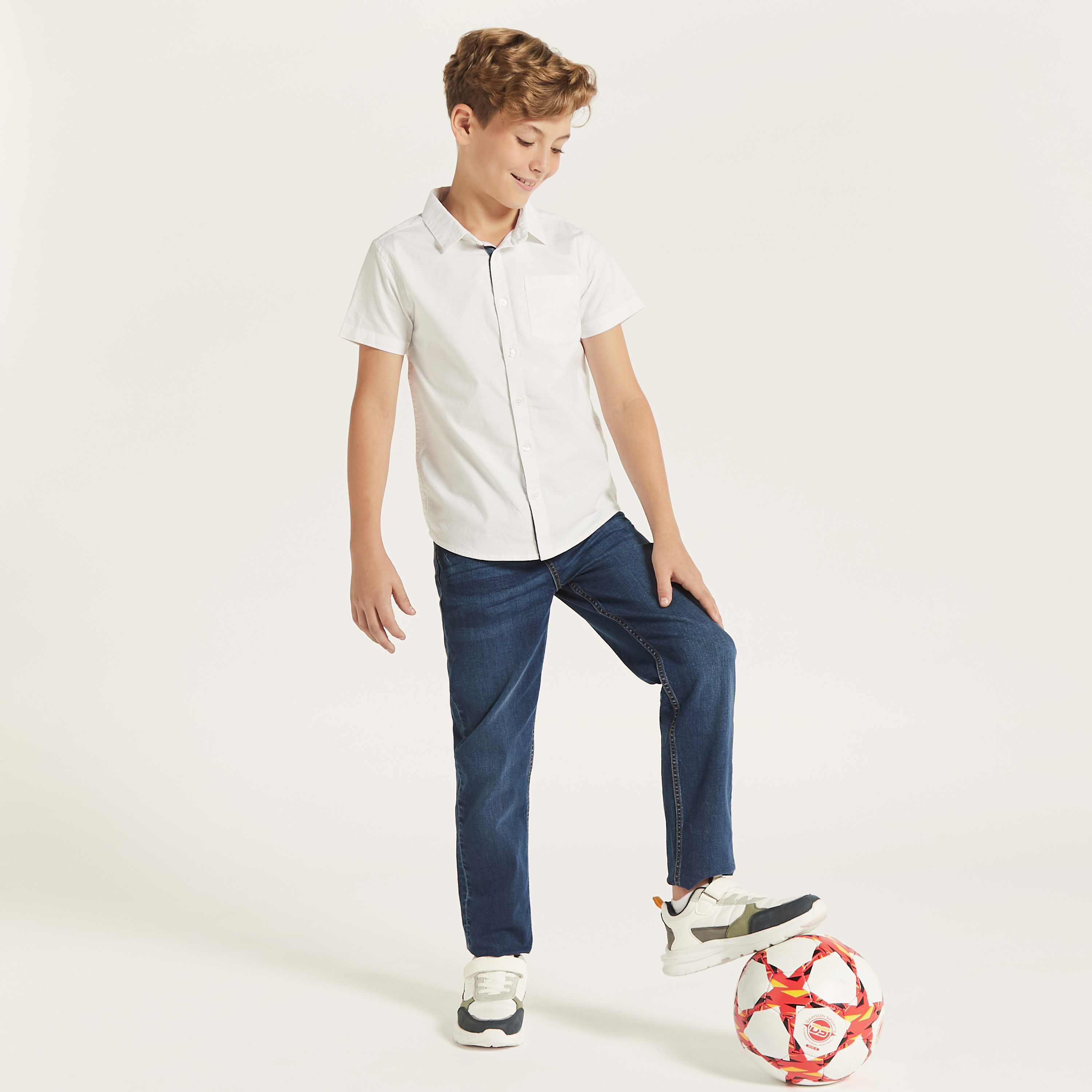 Juniors Solid Shirt with Short Sleeves and Chest Pocket-boys-clothing-shirts-image-2