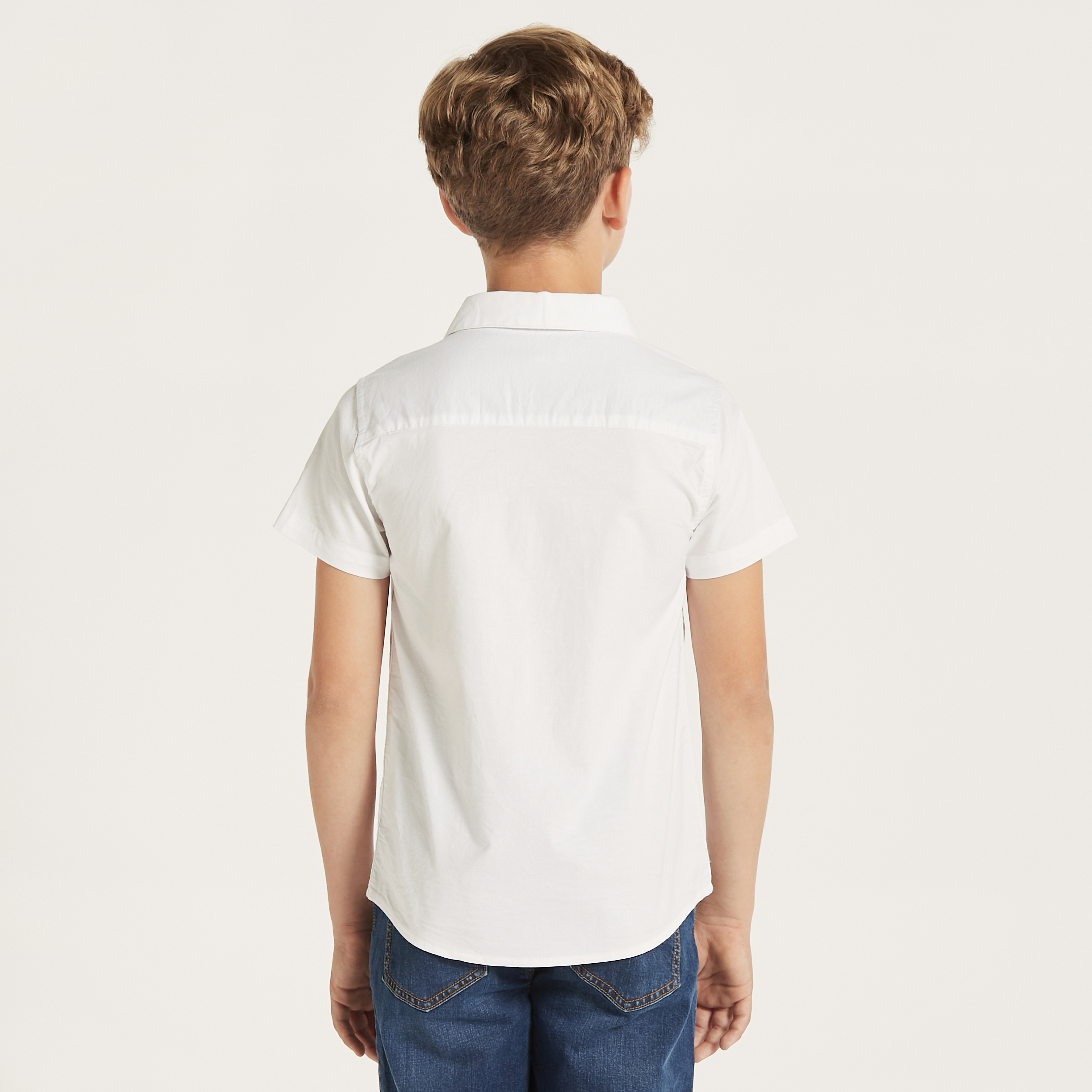 Juniors Solid Shirt with Short Sleeves and Chest Pocket-boys-clothing-shirts-image-4