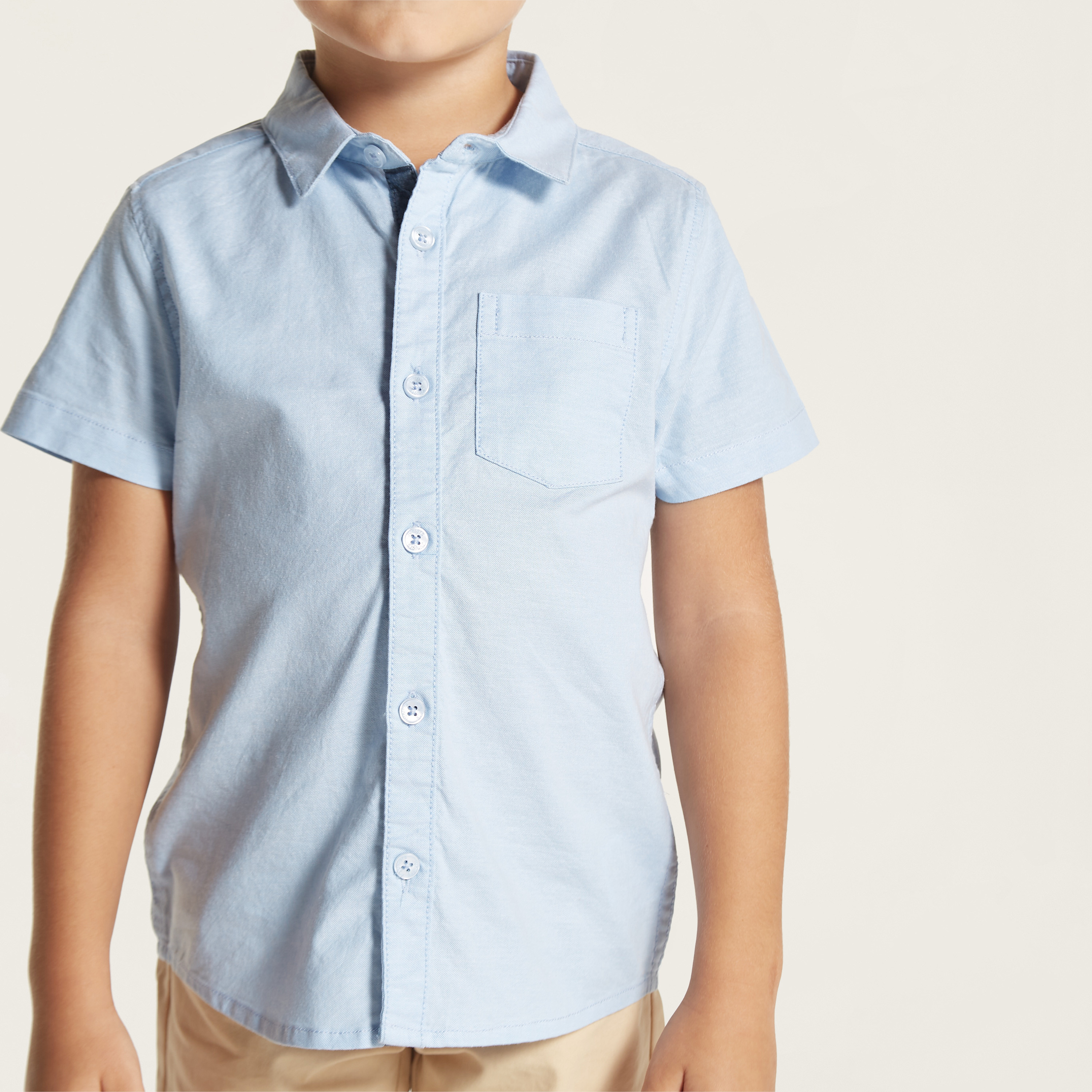 Juniors Solid Shirt with Short Sleeves and Pocket-boys-clothing-shirts-image-3