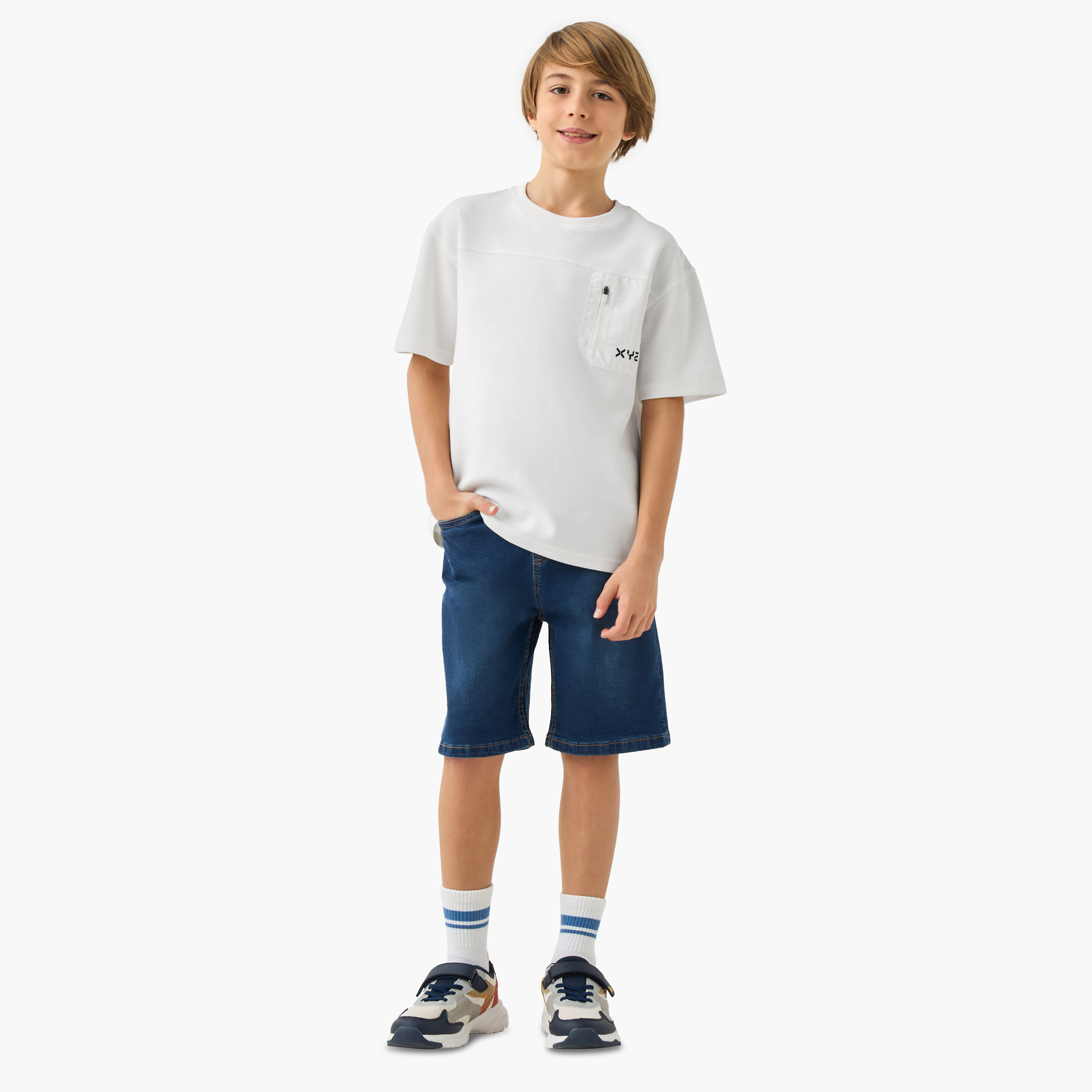 Juniors Solid Denim Shorts with Drawstring Closure and Pockets-boys-clothing-bottoms-shorts-image-2
