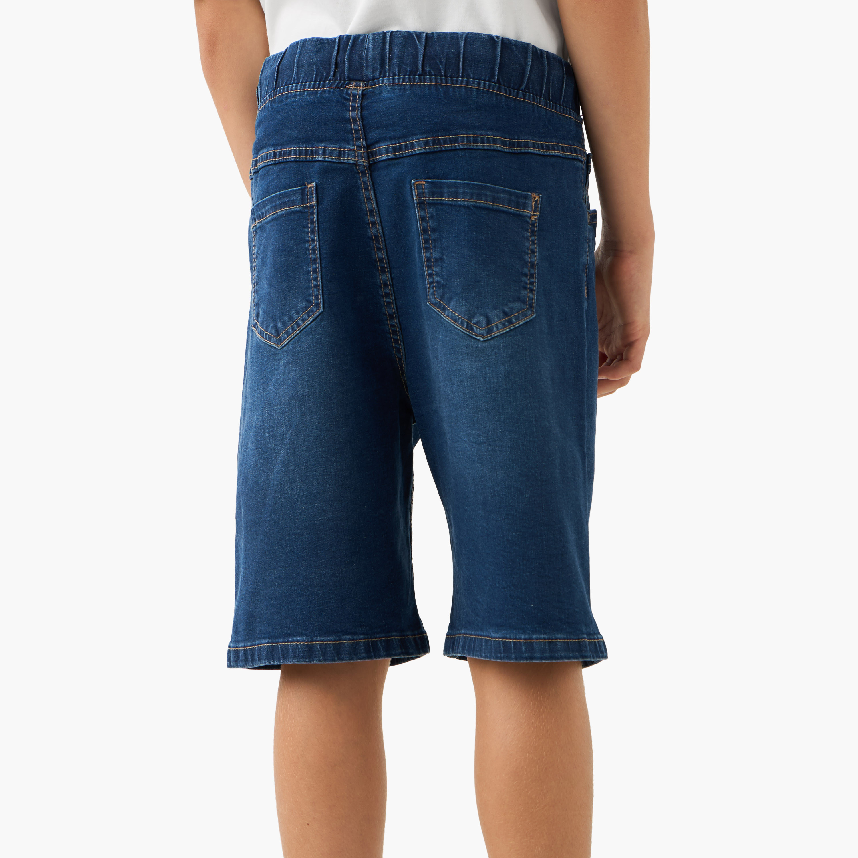 Juniors Solid Denim Shorts with Drawstring Closure and Pockets-boys-clothing-bottoms-shorts-image-3