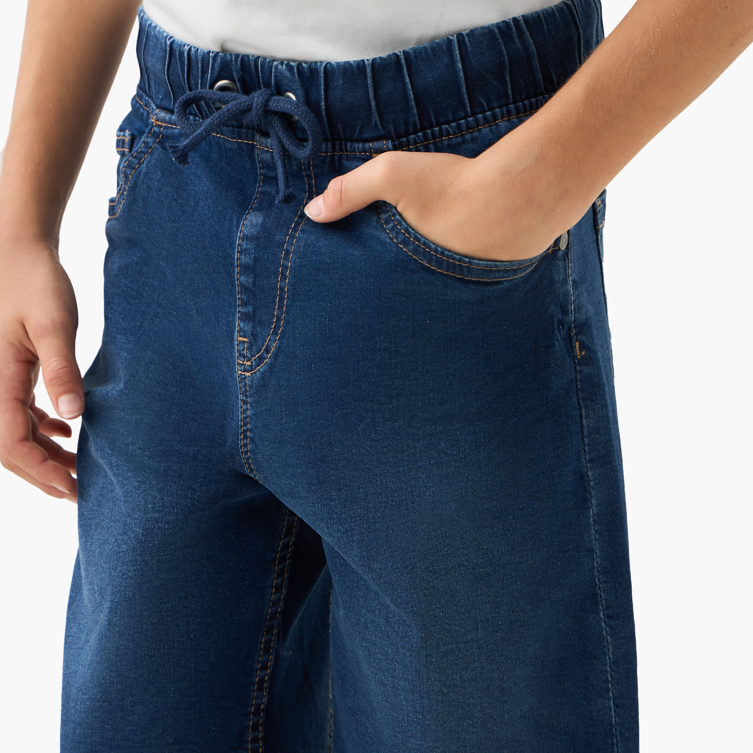 Juniors Solid Denim Shorts with Drawstring Closure and Pockets-boys-clothing-bottoms-shorts-image-4