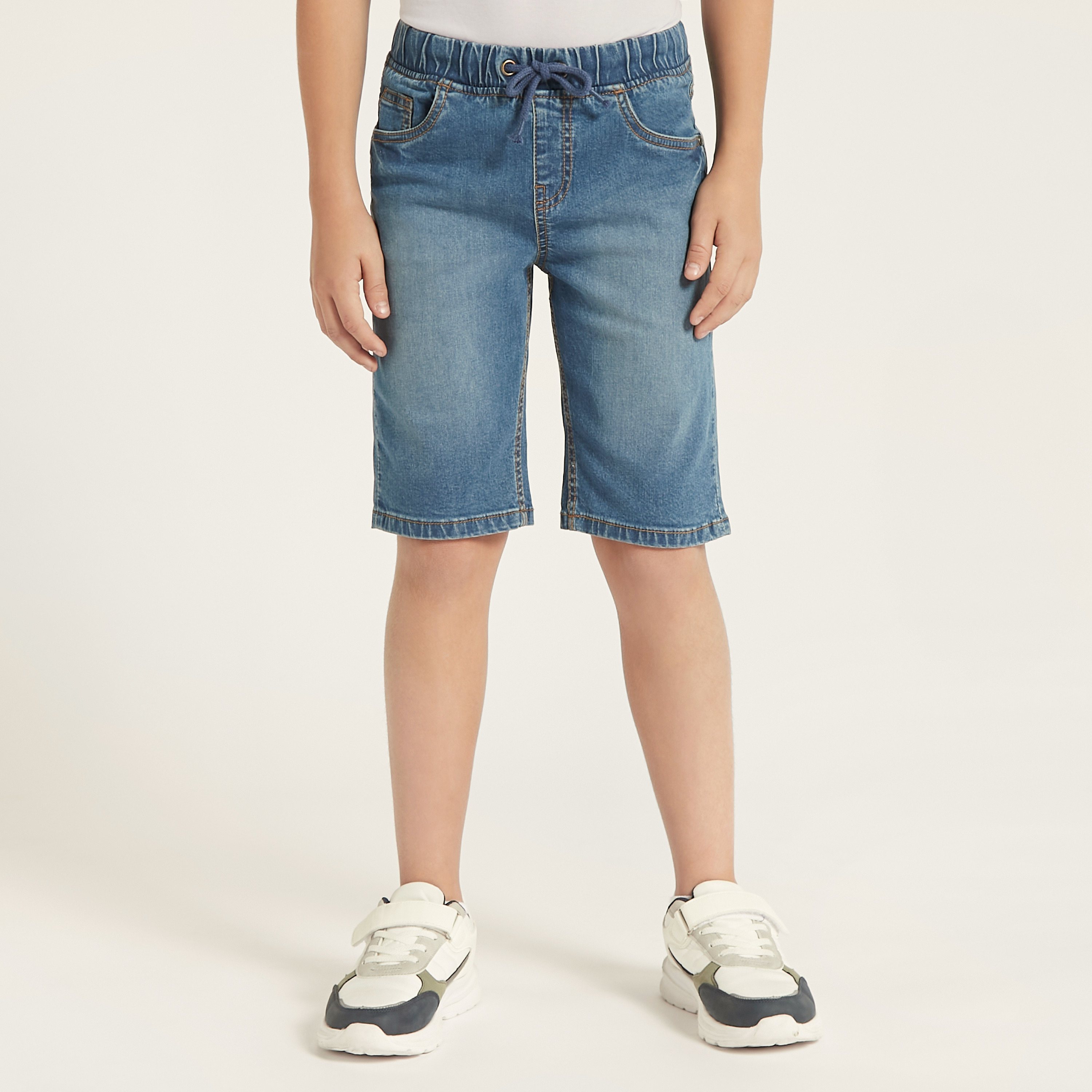 Juniors Solid Denim Shorts with Drawstring Closure and Pockets-boys-clothing-bottoms-shorts-image-2