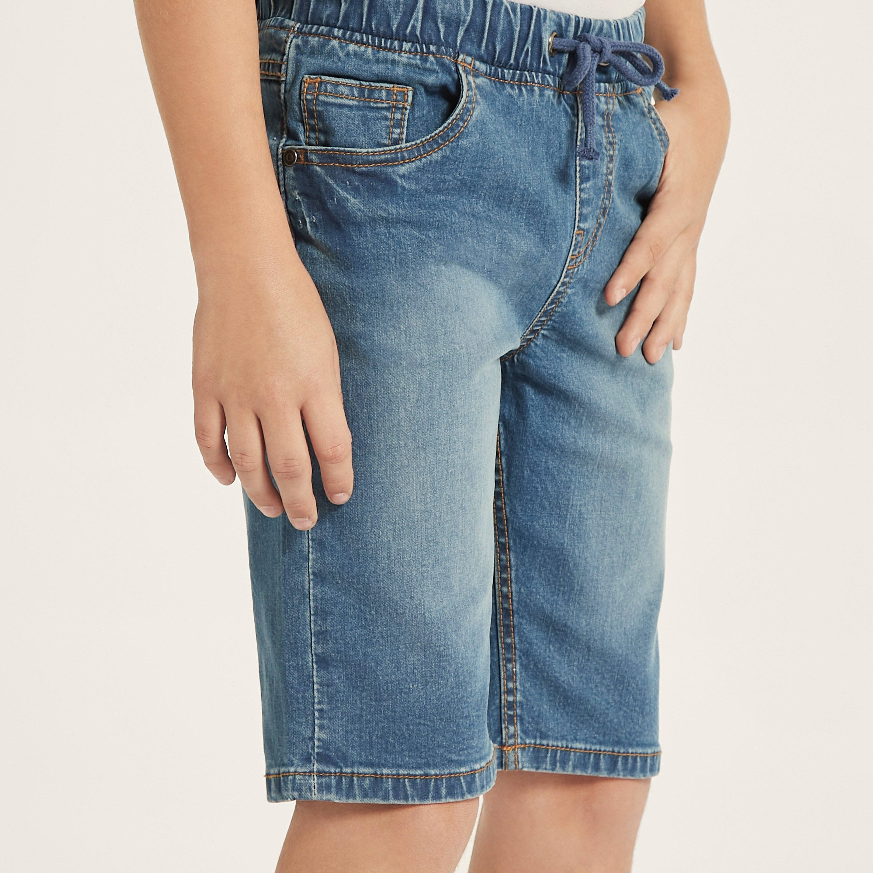 Juniors Solid Denim Shorts with Drawstring Closure and Pockets-boys-clothing-bottoms-shorts-image-3
