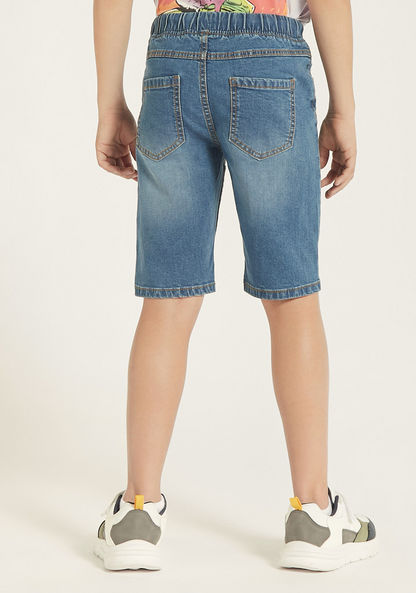 Juniors Solid Denim Shorts with Drawstring Closure and Pockets-Shorts-image-3