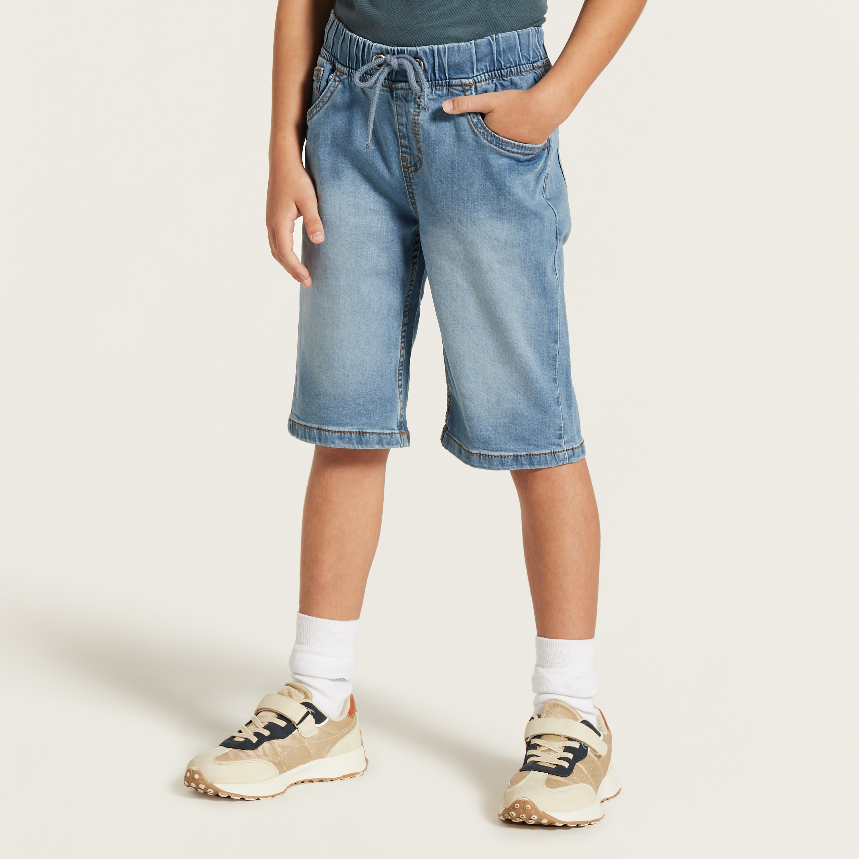 Juniors Solid Denim Shorts with Drawstring Closure and Pockets-boys-clothing-bottoms-shorts-image-2