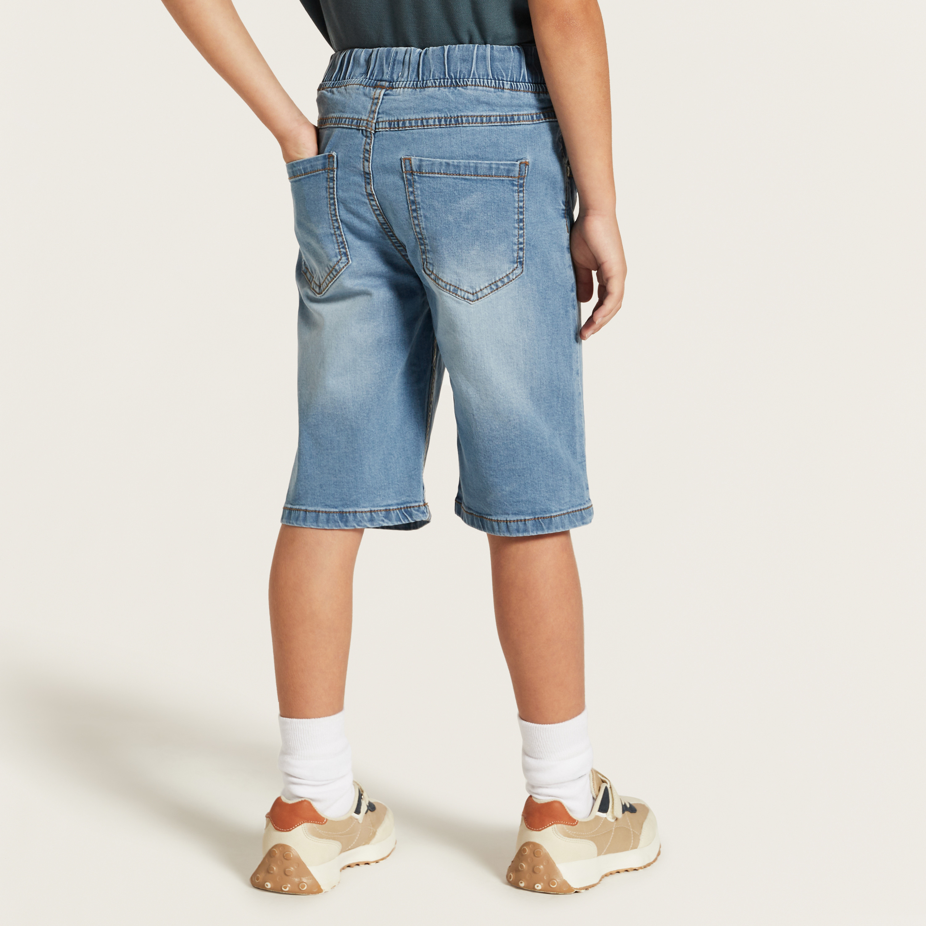 Juniors Solid Denim Shorts with Drawstring Closure and Pockets-boys-clothing-bottoms-shorts-image-4
