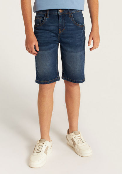 Juniors Solid Denim Shorts with Button Closure and Pockets-Shorts-image-0