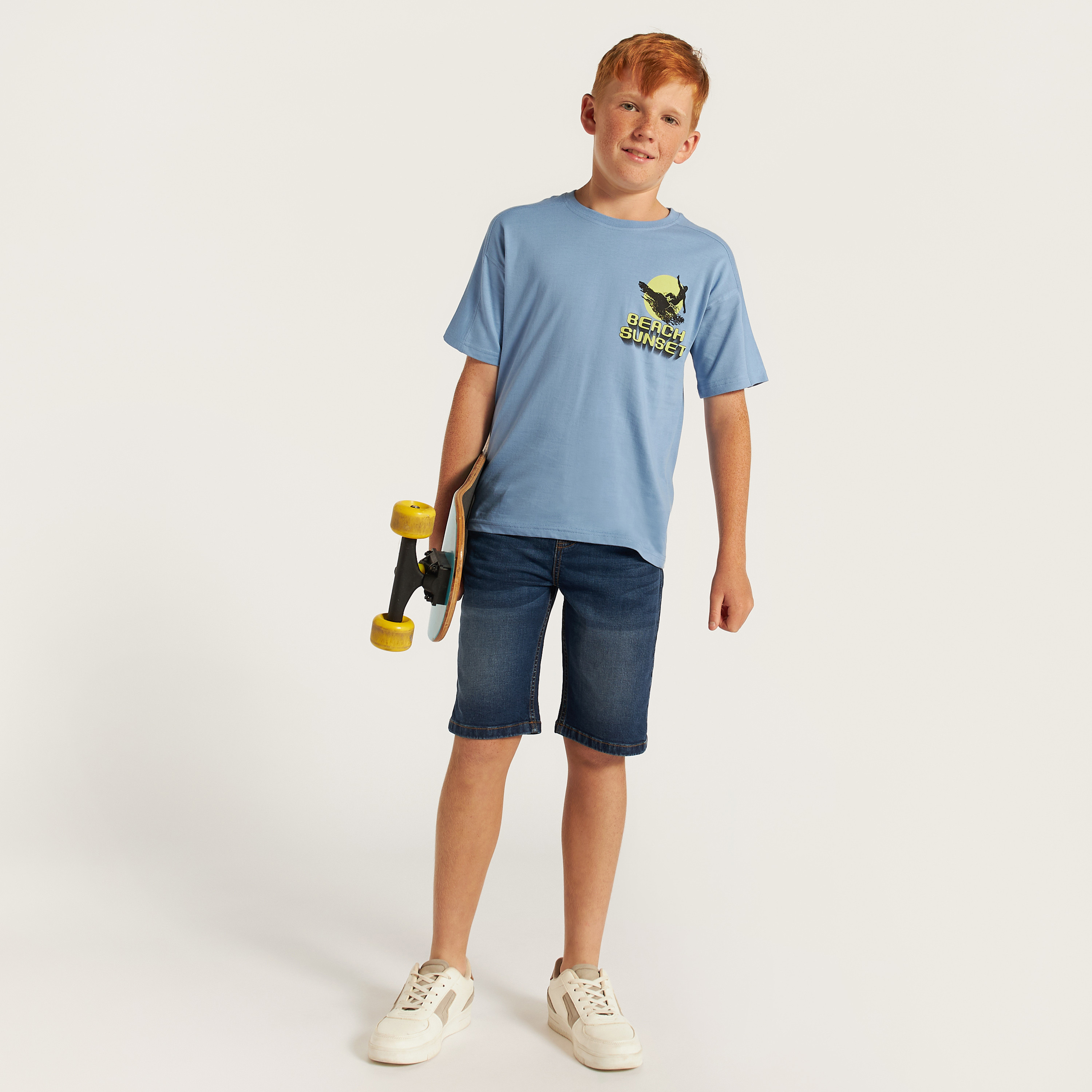 Juniors Solid Denim Shorts with Button Closure and Pockets-boys-clothing-bottoms-shorts-image-2