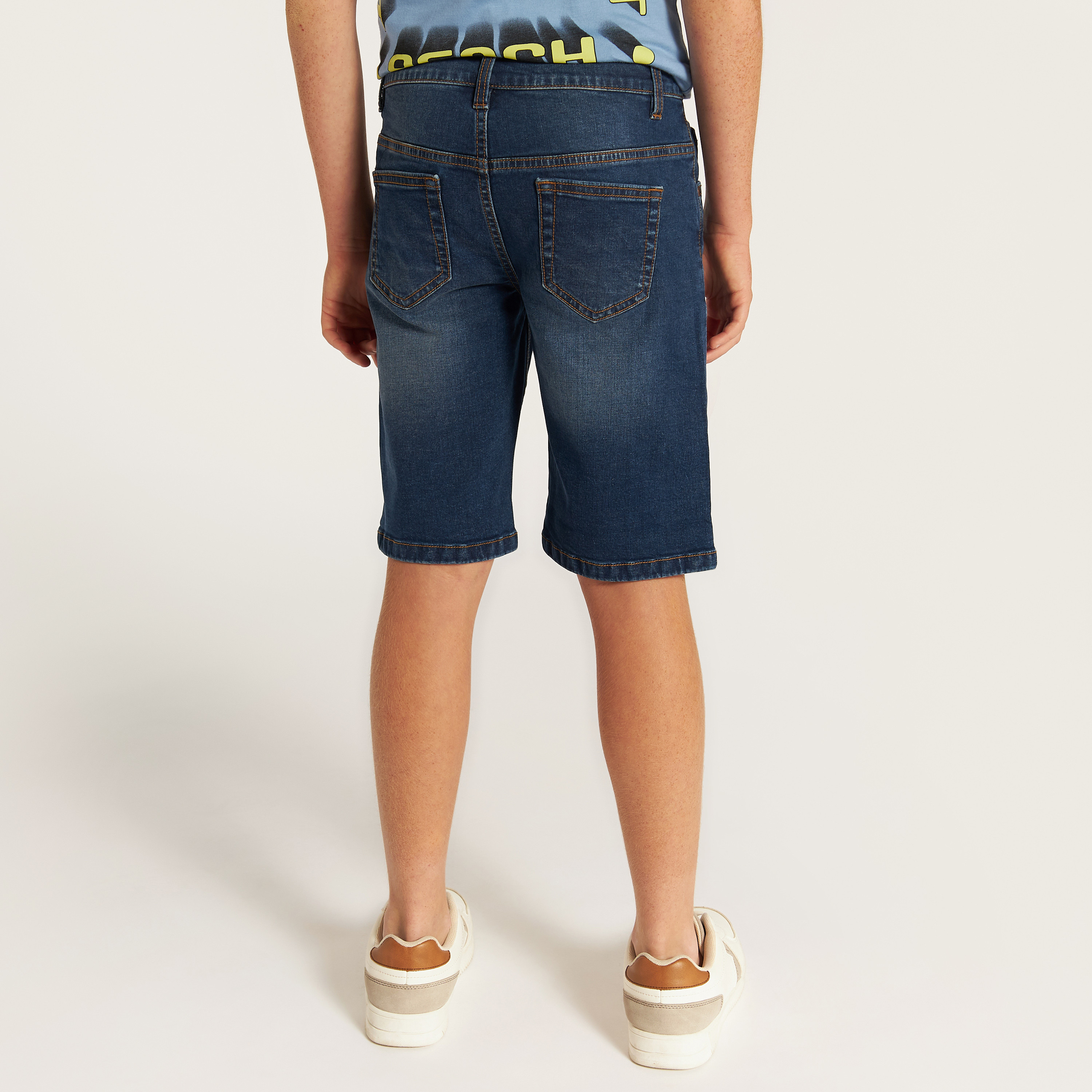 Juniors Solid Denim Shorts with Button Closure and Pockets-boys-clothing-bottoms-shorts-image-4