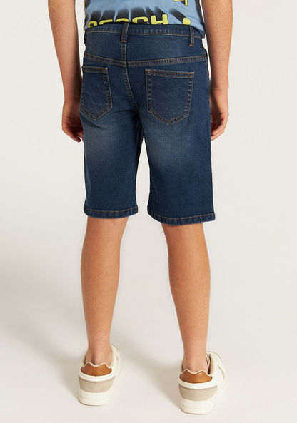 Juniors Solid Denim Shorts with Button Closure and Pockets-Shorts-image-3