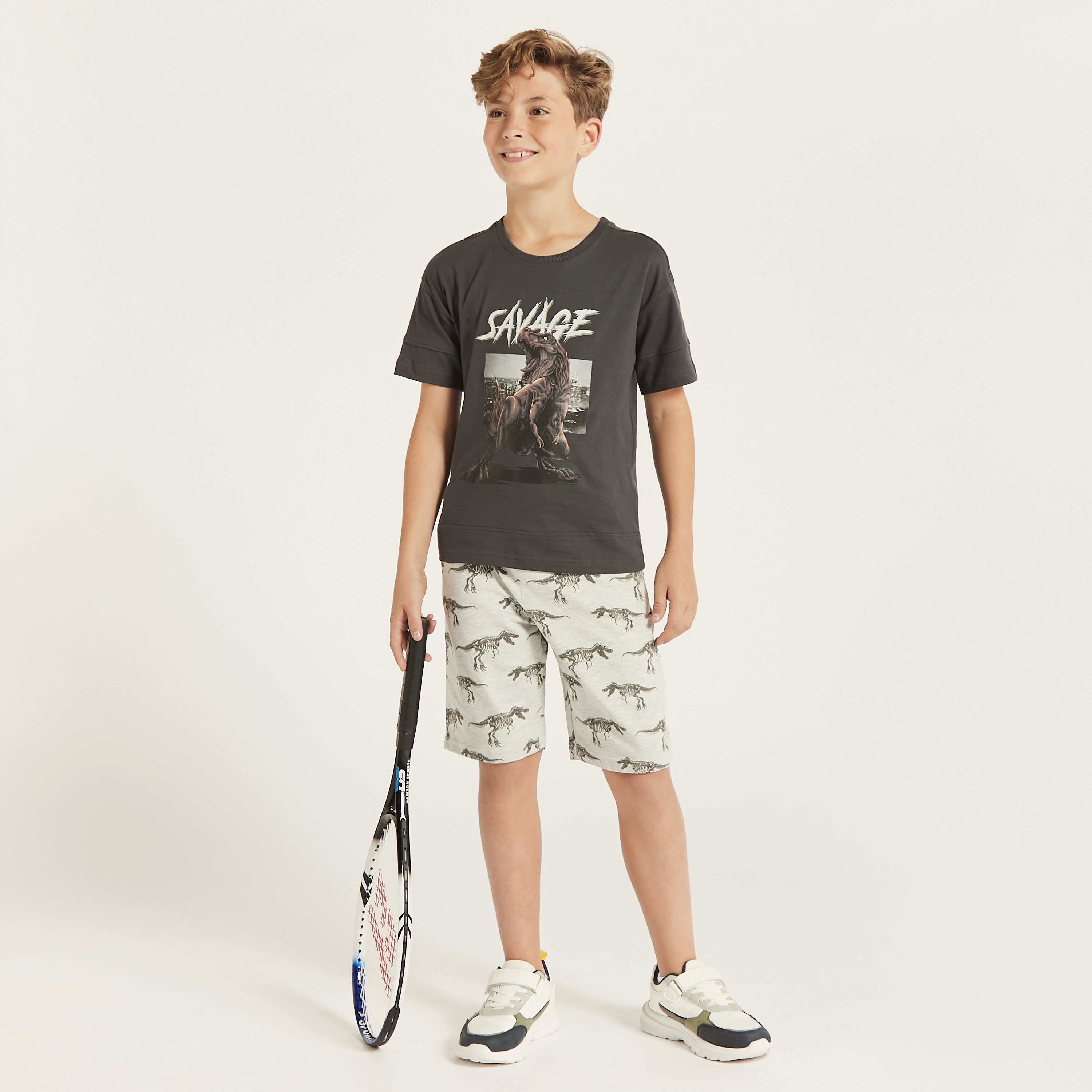 Juniors Dinosaur Print Shorts with Drawstring Closure and Pockets-boys-clothing-bottoms-shorts-image-1