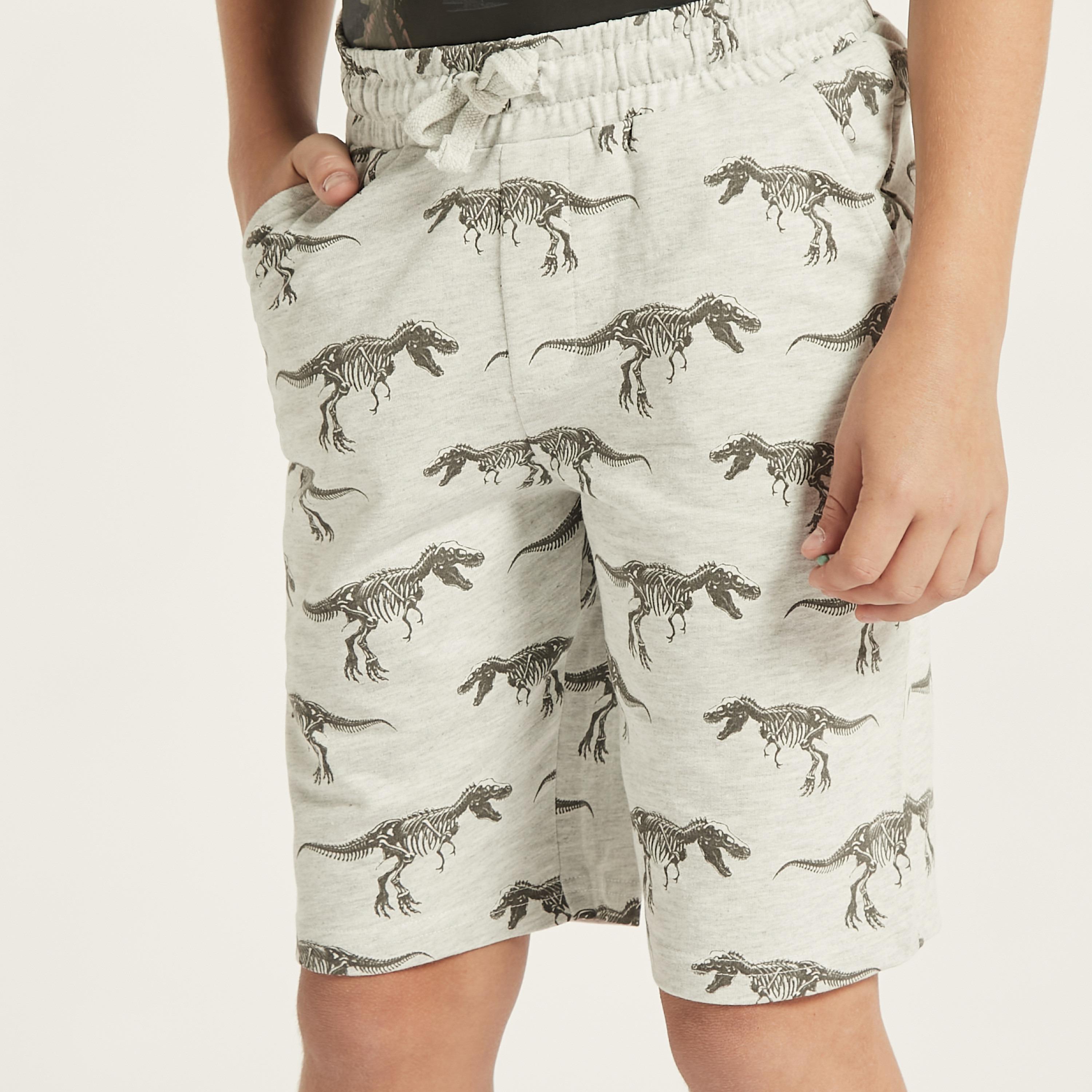 Juniors Dinosaur Print Shorts with Drawstring Closure and Pockets-boys-clothing-bottoms-shorts-image-3