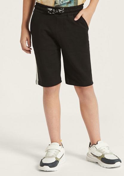 Juniors Solid Shorts with Tape Detail and Drawstring Closure-Shorts-image-1