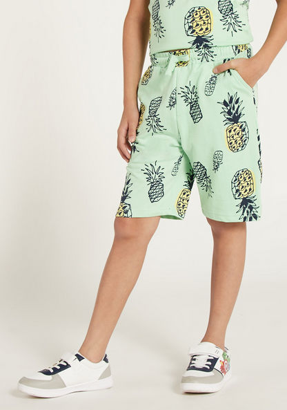 Juniors All-Over Pineapple Print Shorts with Pockets and Drawstring Closure-Shorts-image-2