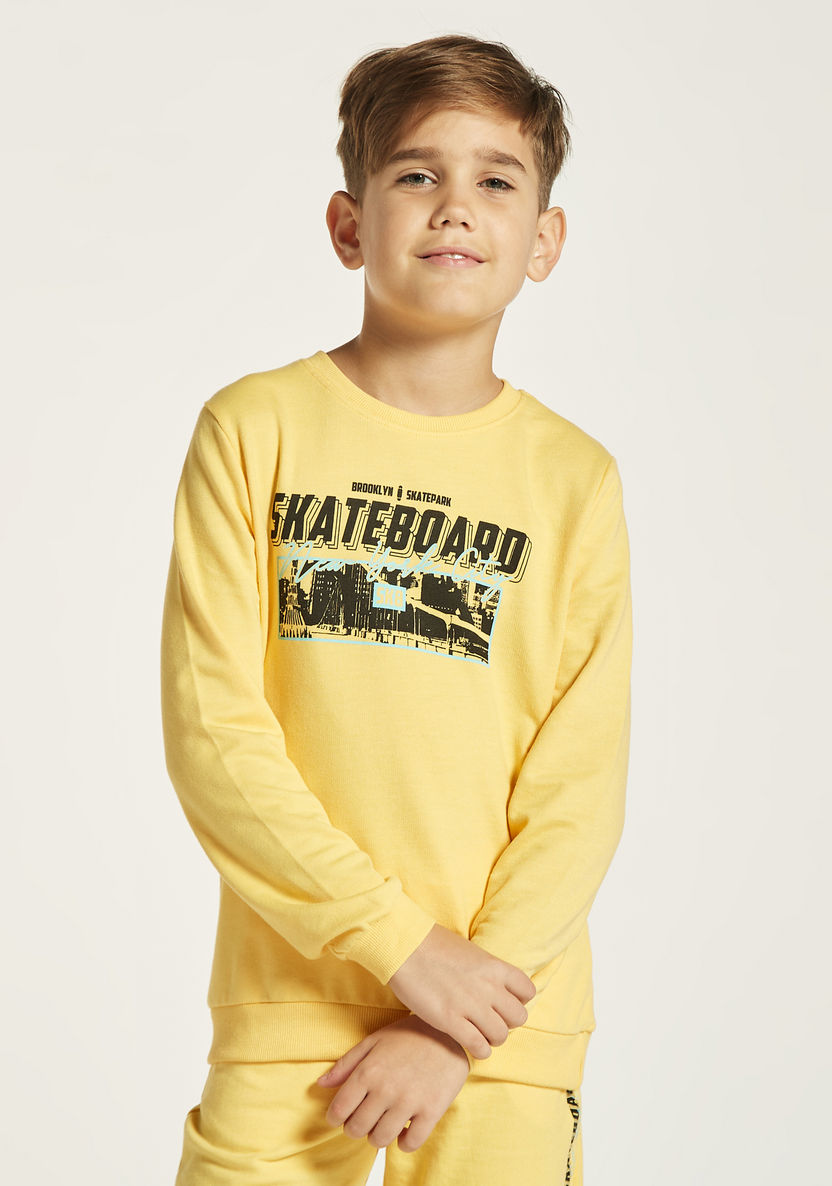 Juniors Skateboard Print Sweatshirt with Crew Neck and Long Sleeves-Sweatshirts-image-0