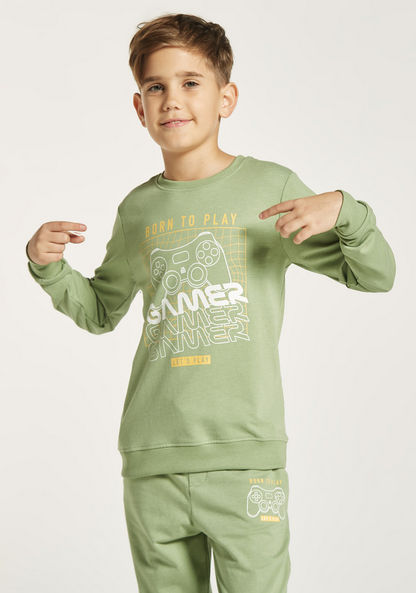 Juniors Gamer Print Sweatshirt with Crew Neck and Long Sleeves-Sweatshirts-image-0