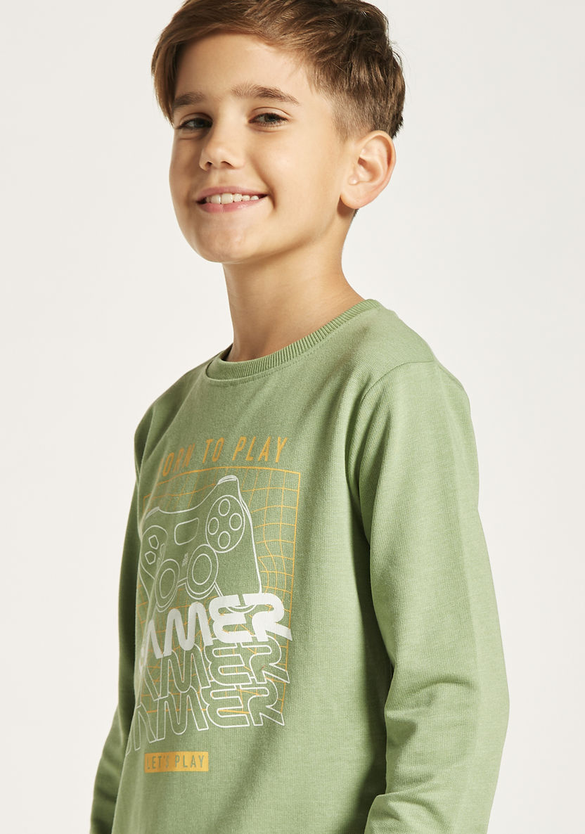Juniors Gamer Print Sweatshirt with Crew Neck and Long Sleeves-Sweatshirts-image-2