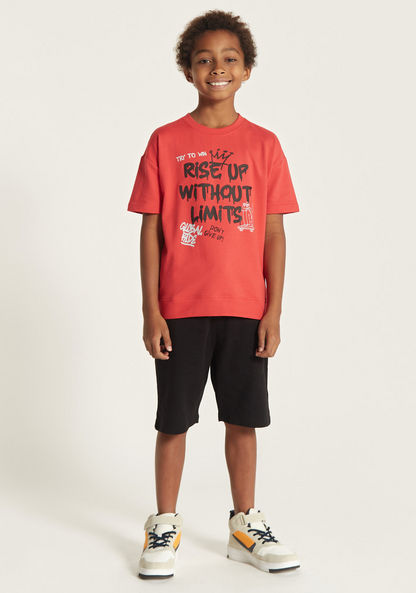Juniors Slogan Print T-shirt with Crew Neck and Short Sleeves-T Shirts-image-1