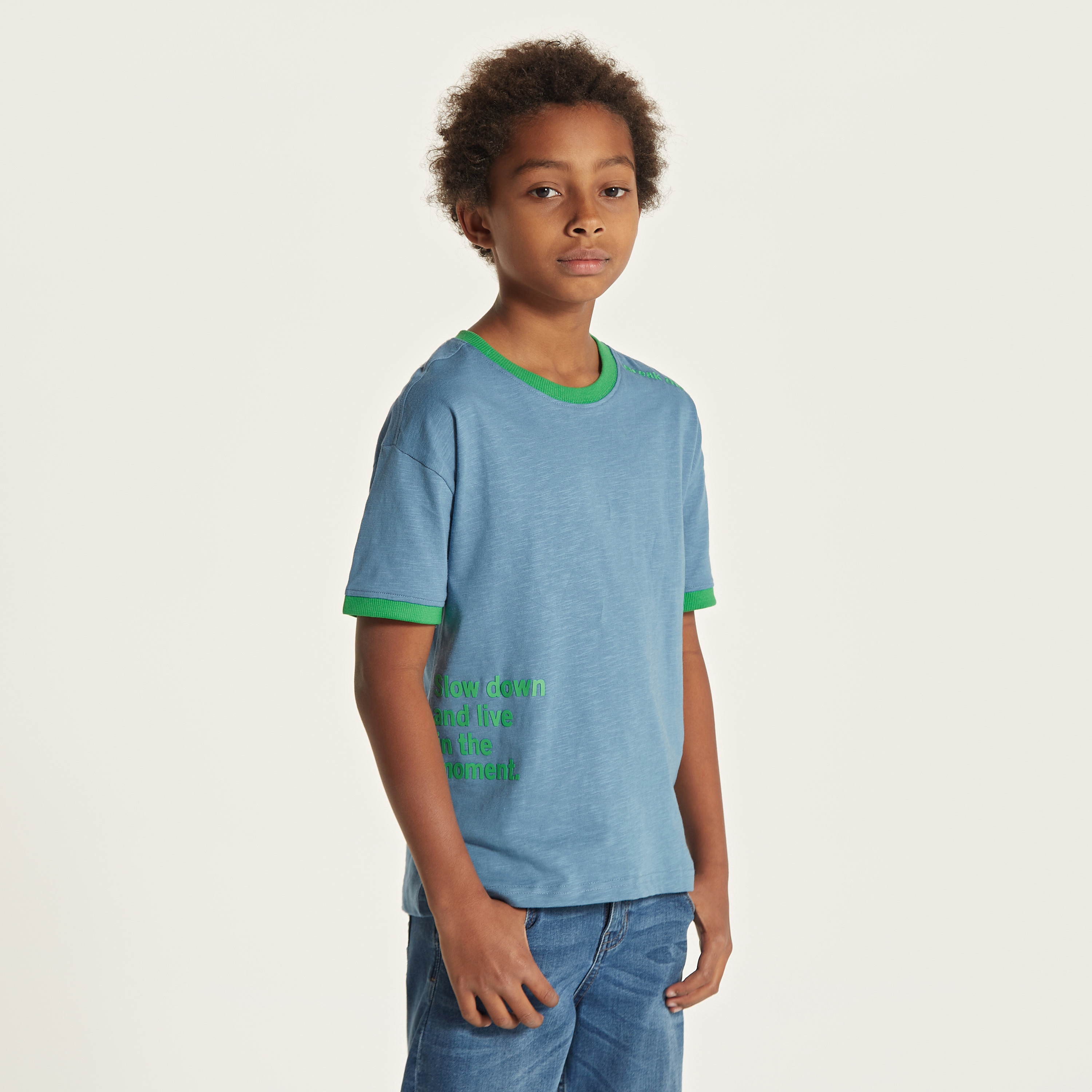 Juniors Slogan Print T-shirt with Crew Neck and Short Sleeves-boys-clothing-tshirtsandpolos-image-1